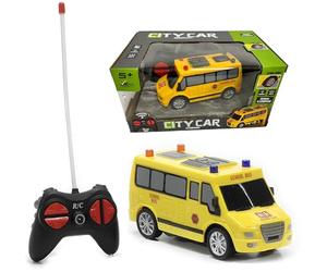 Coche teledirigido para niños City Car Mini Vehículos 13,5 cm Coche teledirigido con luces y ruedas de goma Rc Ambulancia Telecomdata Pullman Bus Radiocontrolado Pulmín con mando a distancia (SCHOOL