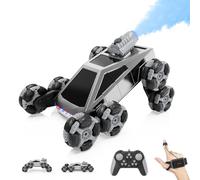 Coche Teledirigido RC Acrobático 8 Ruedas, Vehículo Todoterreno con Mando a Distancia & Control Manual, Luces LED, Música, Spray, Juguete para Niños 5-11 Años, Regalo Cumpleaños, Navidad y Reyes Magos