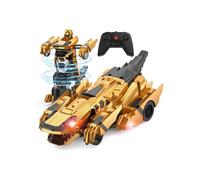 Coche teledirigido transformable con forma de dinosaurio, luces LED, rotación de 360 grados, juguete ideal para niños de 3 a 12 años, color
