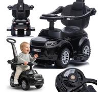 Coche tobogán para niños 4en1, a Partir de 1 años, Coche empujador con claxon y música, Espacio para Guardar Cosas Debajo del Asiento (Negro)