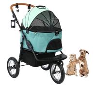 Cochecipara perros medianos y pequeños, 3 en 1 mascota, 3 ruedas con carro para perros desmontable, cesta de almacenamiento y marco plegable con un botón, verde