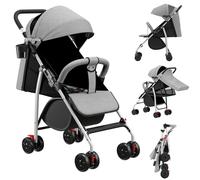 Cochecito 2 en 1, plegable para niños, cochecito ligero con capota plegable y cinturón de seguridad de 5 puntos, ruedas de espuma EVA a prueba de golpes, asiento y tumbona (gris)