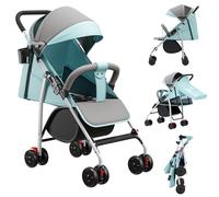 Cochecito 2 en 1, plegable para niños, cochecito ligero con capota plegable y cinturón de seguridad de 5 puntos, ruedas de espuma EVA a prueba de golpes, asiento y tumbona (azul claro)