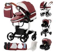 Cochecito 3 en 1 con portabebés, sistema de viaje, plegable, de lujo, con vista panorámica, incluye bolsa de mamá (Rojo)