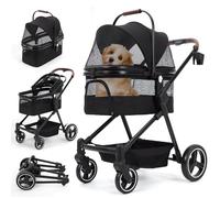 Cochecito 3 en 1 para mascotas - Carrito plegable hasta 22 kg, suspensión, freno, ventanas de malla y almacenamiento - Ideal para paseos y viajes