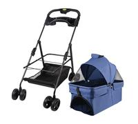 Cochecito 3 en 1 para Perro y Gato con Cesta de Almacenamiento, 4 Ruedas, Plegable, Ligero y Práctico, Extraíble, hasta 20 kg, 50 x 65 x 99 cm, Color Azul