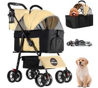 Cochecito 3 en 1 para perros pequeños y medianos de 10 a 50 libras, cochecitos plegables para gatos para 2 gatos con transportador extraíble, cochecitos para mascotas para gatos con bolsa de