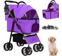 Cochecito 3 en 1 para perros pequeños y medianos de 10 a 50 libras, cochecitos plegables para gatos para 2 gatos con transportador extraíble, cochecitos para mascotas para gatos con bolsa de