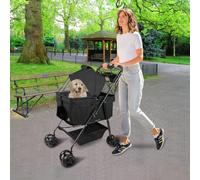 Cochecito 3 en 1 plegable, portátil, cesta voluminosa para perros y gatos pequeños/medianos, ruedas dobles a 360 grados, 50 x 65 x 99 cm, color negro