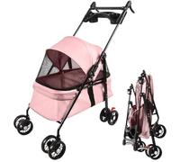Cochecito Buggy plegable para perros, pequeños y perros mayores, plegable con una mano, ruedas con frenos de 360°, funda antilluvia, 50 x 70 x 95 cm