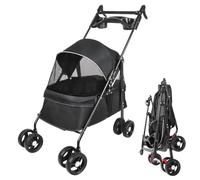 Cochecito Buggy plegable para perros, pequeños y perros mayores, plegable con una mano, ruedas con frenos de 360°, funda antilluvia, 50 x 70 x 95 cm