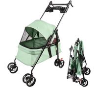 Cochecito Buggy plegable para perros, pequeños y perros mayores, plegable con una mano, ruedas con frenos de 360°, funda antilluvia, 50 x 70 x 95 cm