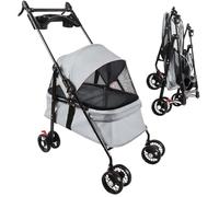 Cochecito Buggy plegable para perros, pequeños y perros mayores, plegable con una mano, ruedas con frenos de 360°, funda antilluvia, 50 x 70 x 95 cm