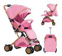 Cochecito Canne, cochecito Bebe ligero y compacto, sentado/tumbado, patas pintadas de oro, mosquitera con cojín de algodón, ruedas de espuma EVA, apto para niños de 0 a 6 años, rosa