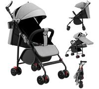Cochecito Canne para Bebé Ultra Ligero, Compacto, Plegable e Inclinable desde el Nacimiento hasta 25 kg, con Sistema Trolley, Funda de Lluvia Incluida, y Capota Extensible - Gris