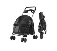 Cochecito de 4 ruedas for perros, plegable for viajes al aire libre, con jaula for perros y gatos y portavasos, malla transpirable y visible for perros medianos y pequeños (negro)(Black)