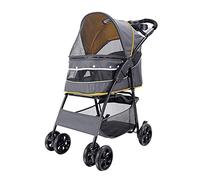 Cochecito de 4 ruedas para mascotas, carrito de paseo para perros y gatos, jaula plegable de viaje con portavasos y forro extraíble para perros pequeños y medianos, máximo 44 libras (verde) (amarill