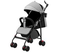 Cochecito de bebé 0-4 años, plegable con dos manos, reclinable, ruedas EVA a prueba de golpes, parasol ajustable, estructura de acero, carga máxima 30 kg (gris)