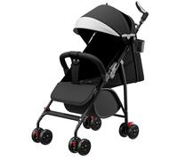Cochecito de bebé 0-4 años, plegable con dos manos, reclinable, ruedas EVA antichoque, parasol ajustable, estructura de acero, carga máxima 30 kg (negro)