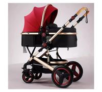Cochecito de bebé 2 en 1 Cochecito liviano Cochecito for recién nacidos Carro infantil de lujo con paisaje alto for niños y niñas, cochecito plegable individual compacto Cochecito convertible(Rosso)