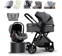Cochecito de bebé 3 en 1 para niños pequeños, plegable, ligero, ultracompacto, con ventilador, bolsa para mamá, cubierta de lluvia, saco de refrigeración, mosquitera para niños de 0 a 3 años C