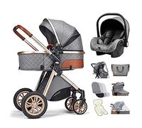 Cochecito de bebé de lujo, cochecito infantil de paisaje alto y cochecito de cuna reversible, cochecitos de aleación de aluminio plegables, cochecitos de niños pequeños antichoque (Color : Grey)