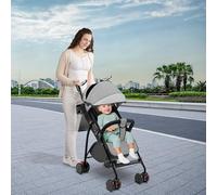 Cochecito de bebé ligero y compacto 0 meses a 4 años, 25 kg, plegable, respaldo reclinable, plegado automático en 1 paso, canopy gris