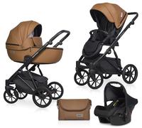 Cochecito de bebé Riko Basic Montana Ecco 3en1 BBtwin eco piel. Carro trio 3 piezas en cuero. (camel)