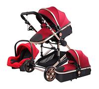 Cochecito de Bebé Sillas de Paseo 3 en 1 Baby Walker Cochecito de Alto Paisaje Cochecitos Plegables Carrito de Bebé para Bebé 0-36 Meses (Rojo)
