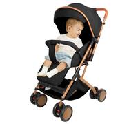 Cochecito de caña de bebé ultraligero, compacto, plegable e inclinable desde el nacimiento hasta 25 kg, con sistema Trolley, funda de lluvia incluida, y capó, extensibleB-negro