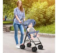 Cochecito de caña de bebé ultraligero, compacto, plegable e inclinable desde el nacimiento hasta 25 kg, con sistema Trolley, funda de lluvia incluida, y capucha extensible D-azul
