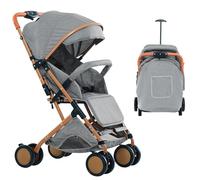 Cochecito de caña de bebé ultraligero, compacto y plegable, inclinable desde el nacimiento hasta 25 kg, con sistema Trolley, funda de lluvia y capucha extensible -B-gris