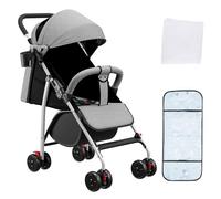 Cochecito de hasta 10 kg, de 6 meses a 4 años, ruedas giratorias de 360°, respaldo ajustable y capota ajustable en altura XL + cesta grande, plegado rápido (gris)
