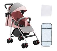 Cochecito de hasta 10 kg, de 6 meses a 4 años, ruedas giratorias de 360°, respaldo ajustable y capota ajustable en altura XL + cesta grande, plegado rápido (rosa)