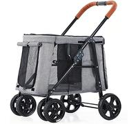 Cochecito de lujo para perros grandes, cochecito para mascotas, 4 ruedas, cochecitos para perros grandes, cochecito premium, cochecito para mascotas, carrito plegable (gris a) (gris a)