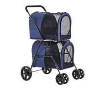Cochecito de Mascotas Carrito para Perros Cochecitos Dobles Para Mascotas Para Perros Pequeños Y Medianos, Cochecito Para Perros Y Gatos, 2 Transportadores Desmontables, 4 Ruedas Bloqueables, Carrito
