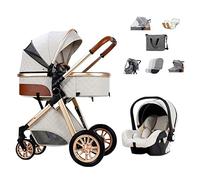 Cochecito De Muñecas Cochecito De Lujo Cochecito Infantil Y Asiento De Coche Combo, Carro for Recién Nacido Cochecito Plegable Cochecito Muelles De Absorción De Impactos Cochecito De Vista Alta(Bianco