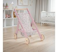 Little Dutch Cochecito de muñecas de madera con compartimento para muñecas de 33-46 cm, Soft Flowers, color rosa