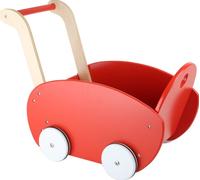 Cochecito de muñecas rojo madera ruedas de madera con anillo de goma...