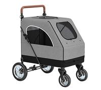 Cochecito de paseo para perros de lujo, transpirable, cochecito para mascotas, transportador de viaje, cochecitos para perros grandes, cochecitos para mascotas de 4 ruedas, ideal para perros gemelos