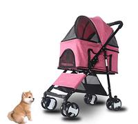 Cochecito de perro mascota para perros pequeños gatos, entrada sin cremallera, cochecitos de perro de gato fácil de plegar con cesta de almacenamiento,Rosado
