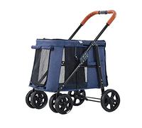 Cochecito de Viaje for Mascotas, Carrito Plegable for Perros de 4 Ruedas, Cochecito for Mascotas con Techo corredizo panorámico de 360°, Azul (Color : BLU)