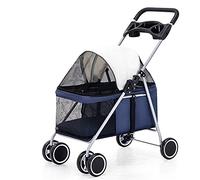 Cochecito de Viaje for Mascotas Cochecito Plegable for Mascotas Cochecito for Perros Grande A Prueba de Golpes Durable Lavable 4 Ruedas,Red (Color : BLU)