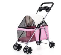 Cochecito de Viaje for Mascotas Cochecito Plegable for Mascotas Cochecito for Perros Grande A Prueba de Golpes Durable Lavable 4 Ruedas,Red (Color : Roze)