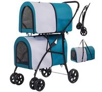 Cochecito de viaje para perros y gatos, carro plegable de 4 ruedas con bolsillo de almacenamiento desmontable, ruedas de goma resistentes al desgaste de 360°, transportador de viaje para perros