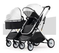 Cochecito doble con sombrilla for bebés y niños pequeños, cochecito doble for bebés gemelos, cochecito for niños pequeños for gemelos, cochecito doble plegable con asiento doble(Bianco)