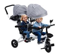 Cochecito doble de triciclo tándem, asiento doble con toldo para niños de 2 a 8 años, cochecito doble ligero y duradero para un fácil transporte y comodidad.