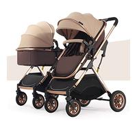 Cochecito doble for niños pequeños uno al lado del otro, cochecito de bebé bidireccional for gemelos, cochecito desmontable, asiento de paisaje alto y dosel ajustable (Color : Khaki)