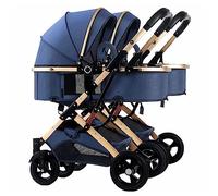 Cochecito doble for niños pequeños uno al lado del otro, cochecito de bebé bidireccional for gemelos, cochecito desmontable, asiento de paisaje alto y dosel ajustable (Color : Blauw)