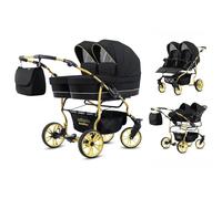 Cochecito doble gemelar 3en1: 2 capazos + 2 sillas de paseo + 2 asientos de coche. Carrito trio todo completo desde el nacimiento. BBtwin - Gold Lux. Black and gold.